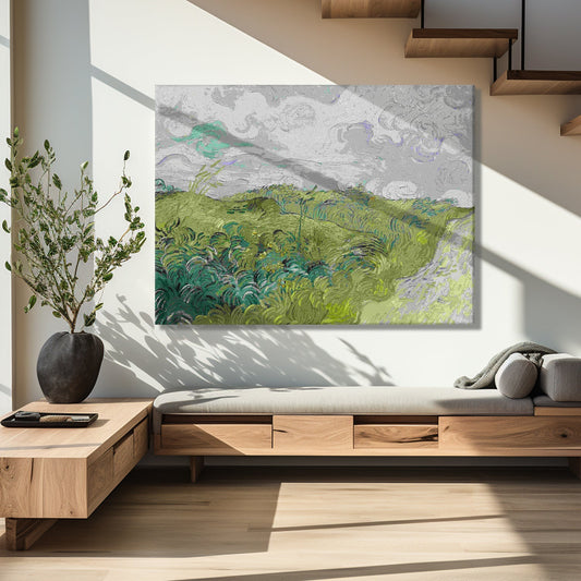 Vincent Van Gogh Canvas Print - Green Wheat Fields - Vintage Wall Art Large Size for Living Room Bedroom Office Home Décor. (VAWA016).