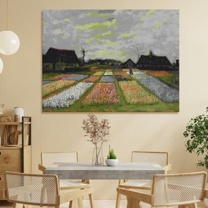 Vintage Van Gogh Canvas Framed Wall Art Large Size - Retro Bulb Fields Paintings - Flower Beds in Holland Art for Bedroom, Living Room Home Decor (VAWA03).