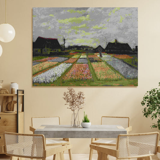 Vintage Van Gogh Canvas Framed Wall Art Large Size - Retro Bulb Fields Paintings - Flower Beds in Holland Art for Bedroom, Living Room Home Decor (VAWA03).