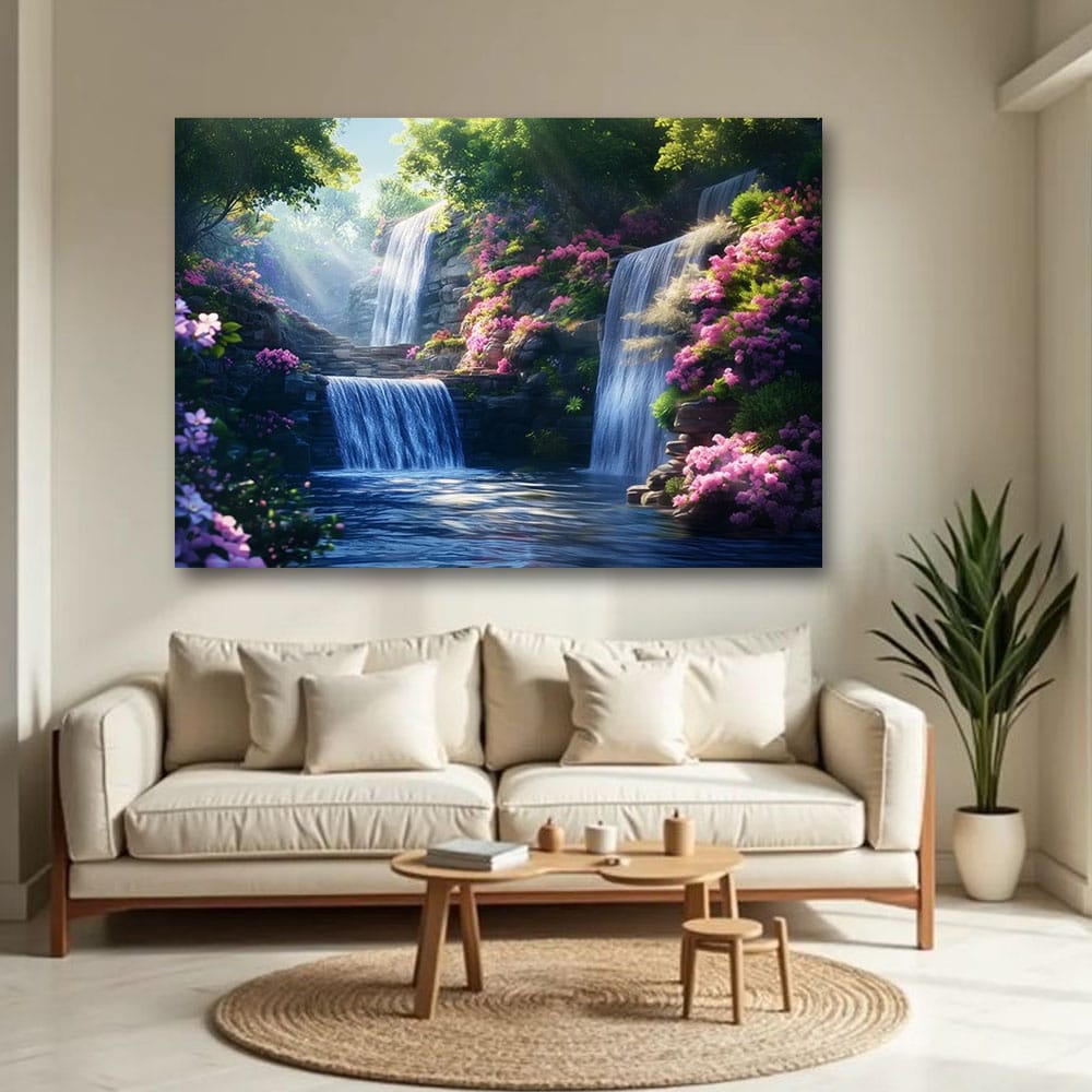 Waterfall Vastu Canvas Wall Art For Living Room And Hotel Room Decor
