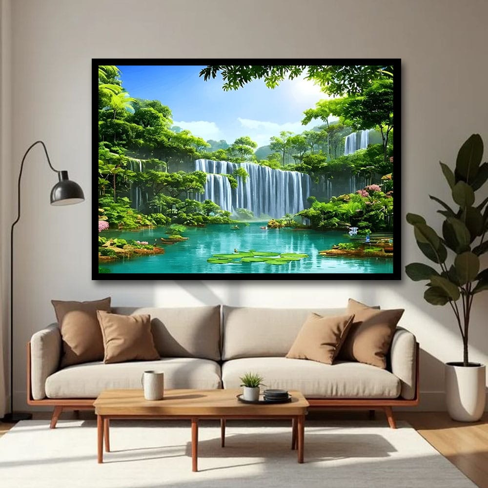 Waterfall Vastu Canvas Wall Painting For Hotel Room And Office Decor