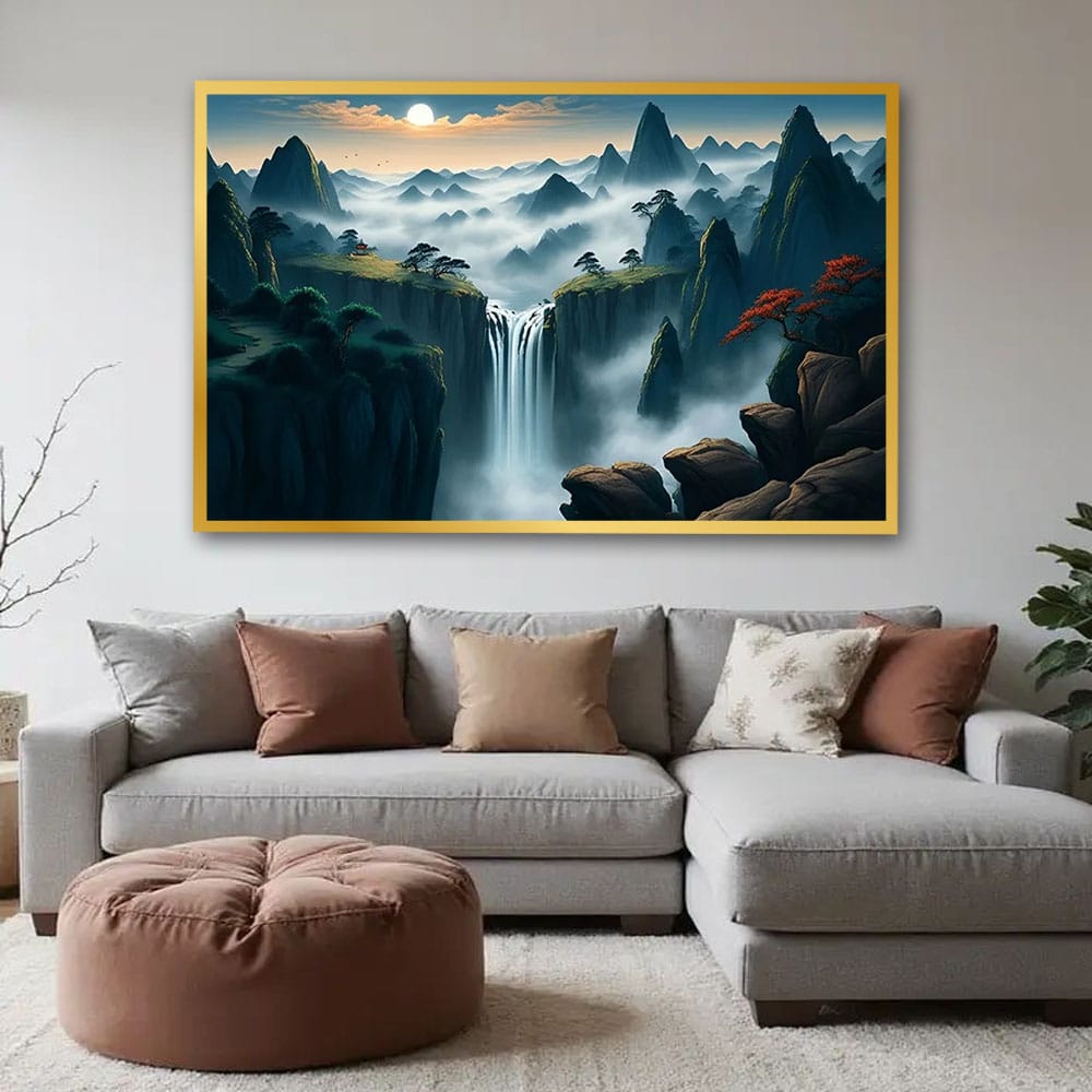 Waterfall Vastu Canvas Wall Painting For Hotel Room And Office Room Decoration