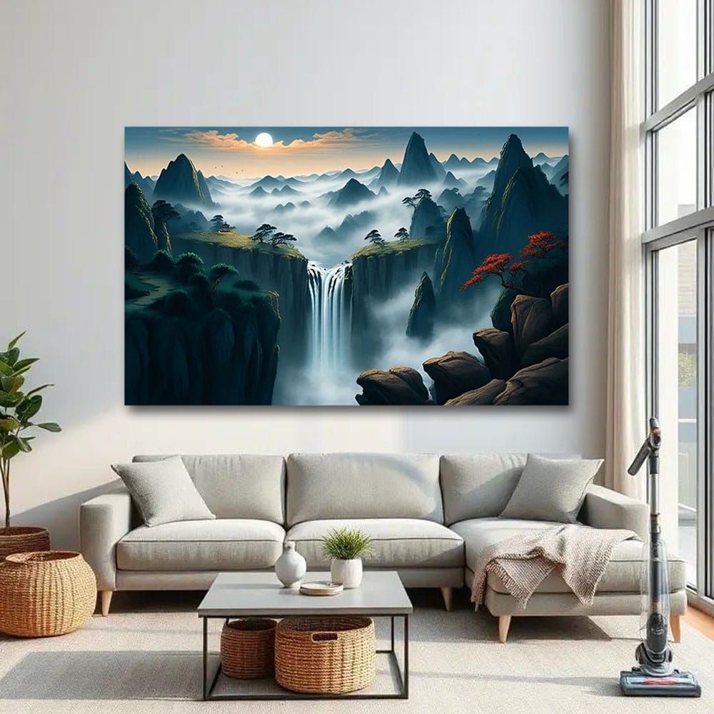 Waterfall Vastu Canvas Wall Painting For Hotel Room And Office Room Decoration