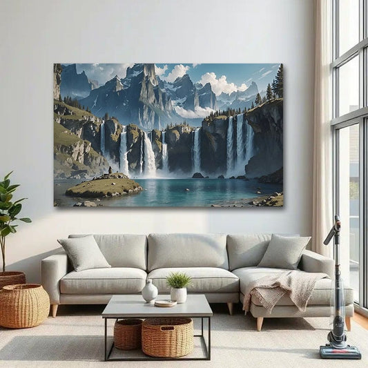 Waterfall Vastu Canvas Wall Art Painting For Hotel Room And Office Room Decoration